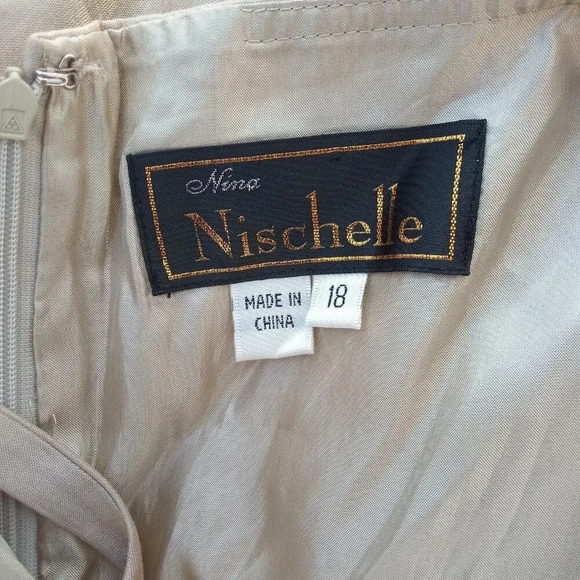 Nina Nischelle Champagne Beaded Ruffled Floor Length Sheath Formal Dress Sz 18 - Picture 5 of 7